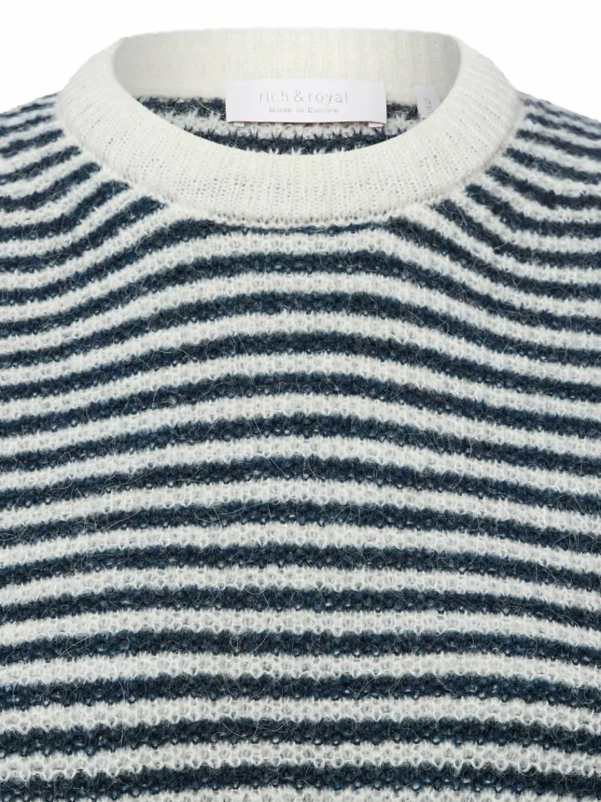 Rich & Royal Pullover & Strickjacken*Damen Strickpullover mit Alpaka-Anteil marine ecru gestreift