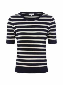Marie Lund Shirts & Tops*Damen Strickshirt marine ecru gestreift