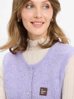 american vintage Jacken & Westen|Pullover & Strickjacken*Damen Strickweste mit Alpaka-Anteil - East flieder meliert