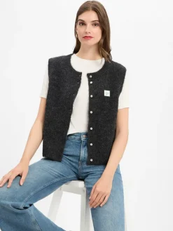 american vintage Jacken & Westen|Pullover & Strickjacken*Damen Strickweste mit Alpaka-Anteil - East anthrazit meliert