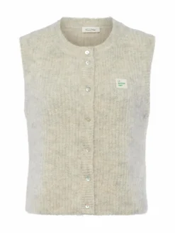 american vintage Jacken & Westen|Pullover & Strickjacken*Damen Strickweste mit Alpaka-Anteil - East beige hellgrau meliert