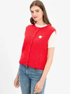 american vintage Jacken & Westen|Pullover & Strickjacken*Damen Strickweste mit Alpaka-Anteil - East rot uni