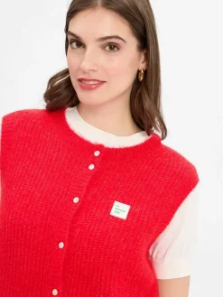 american vintage Jacken & Westen|Pullover & Strickjacken*Damen Strickweste mit Alpaka-Anteil - East rot uni