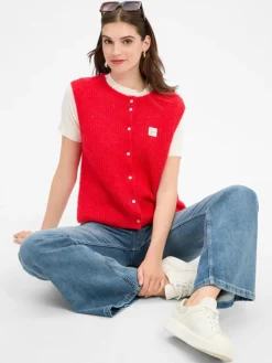 american vintage Jacken & Westen|Pullover & Strickjacken*Damen Strickweste mit Alpaka-Anteil - East rot uni