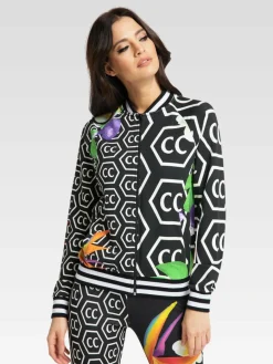 Carlo Colucci Sweatshirts & Sweatjacken*Damen Sweatjacke - Cologna schwarz gemustert