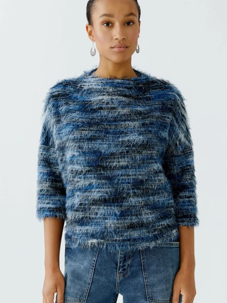 Oui Pullover & Strickjacken*Damen Sweatshirt blau uni