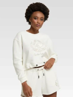 Carlo Colucci Sweatshirts & Sweatjacken*Damen Sweatshirt - De Bacco weiß gemustert