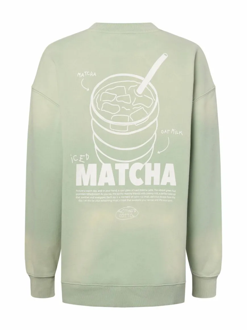 Another Cotton Lab Sweatshirts & Sweatjacken*Damen Sweatshirt - Matcha lind weiß bedruckt