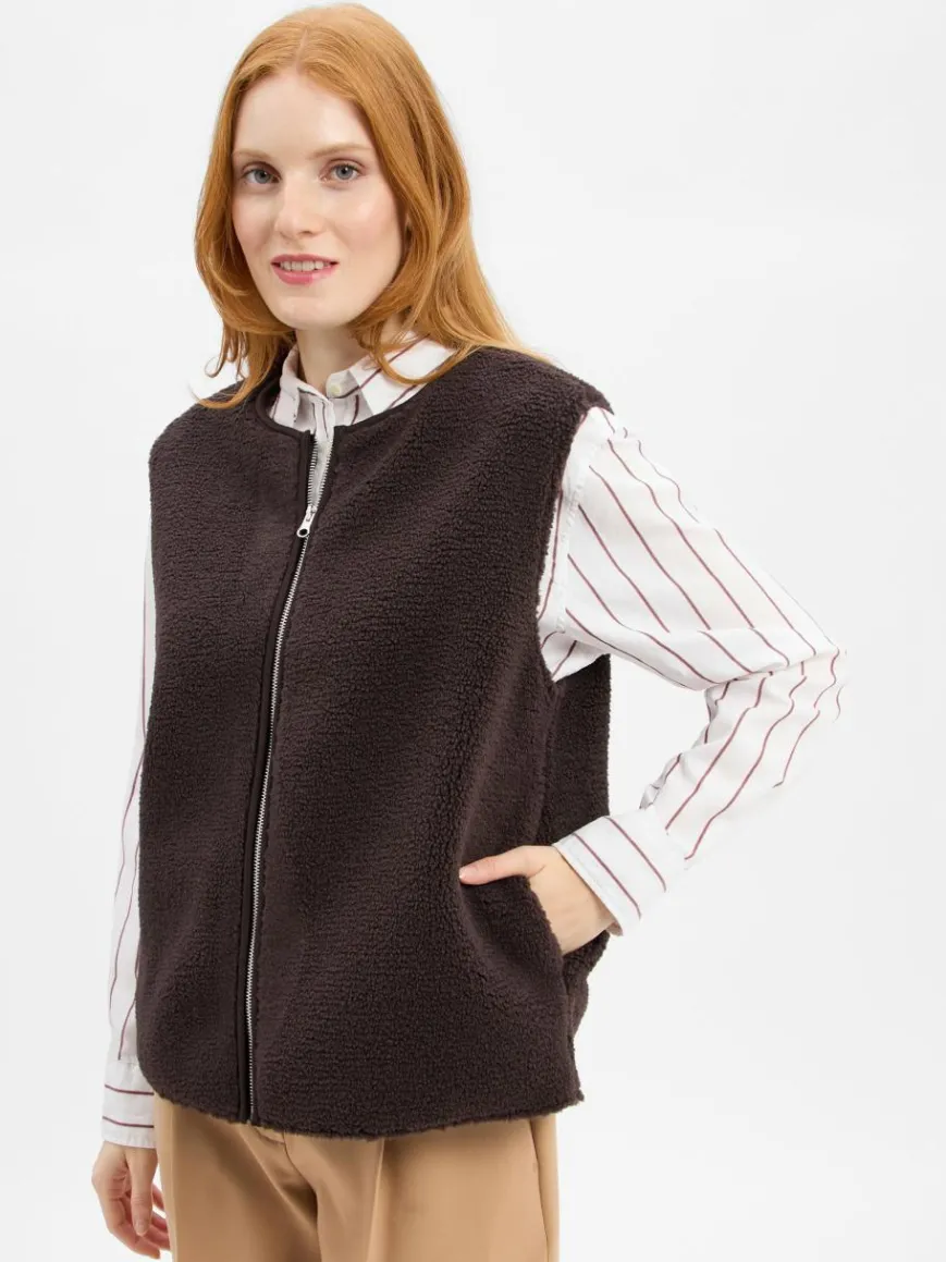 Marie Lund Collection Jacken & Westen*Damen Teddyfell-Weste schoko uni