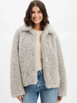 Amber & June Jacken & Westen*Damen Teddyjacke hellgrau uni