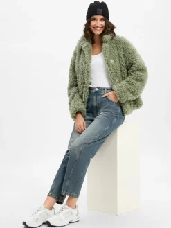 Amber & June Jacken & Westen*Damen Teddyjacke erbse uni