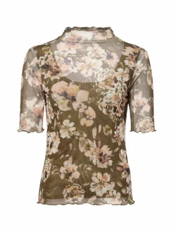 zero Shirts & Tops*Damen T-Shirt khaki altrosa gemustert