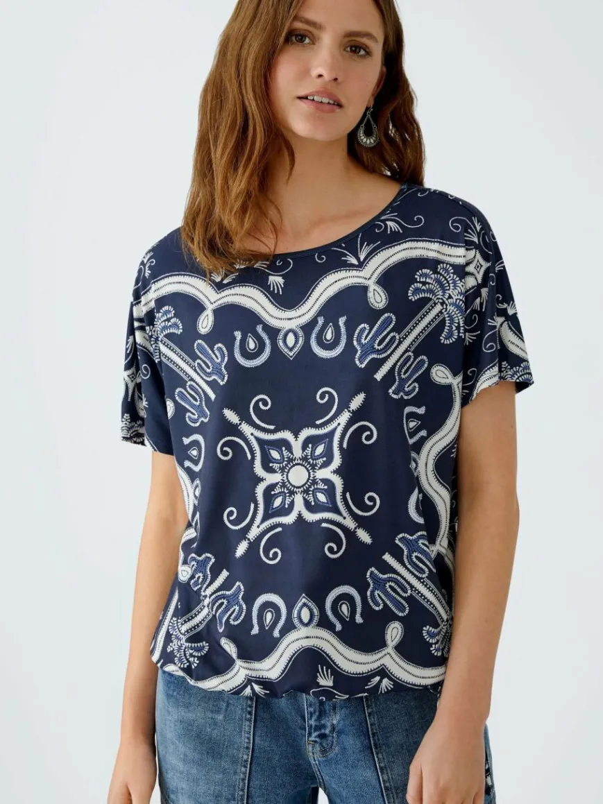 Oui Shirts & Tops*Damen T-Shirt blau bedruckt