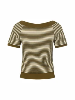 zero Shirts & Tops*Damen T-Shirt khaki weiß gestreift