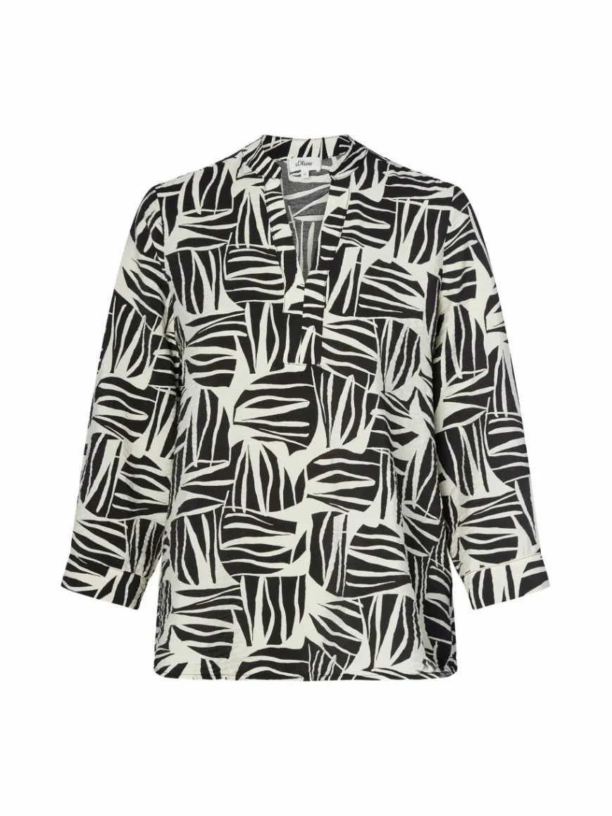 s.Oliver Blusen*Damen Tunikabluse schwarz ecru gemustert