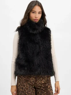 Amber & June Jacken & Westen*Damen Weste aus Kunstfell schwarz uni