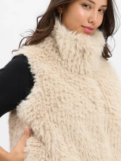 Amber & June Jacken & Westen*Damen Weste aus Kunstfell ecru uni