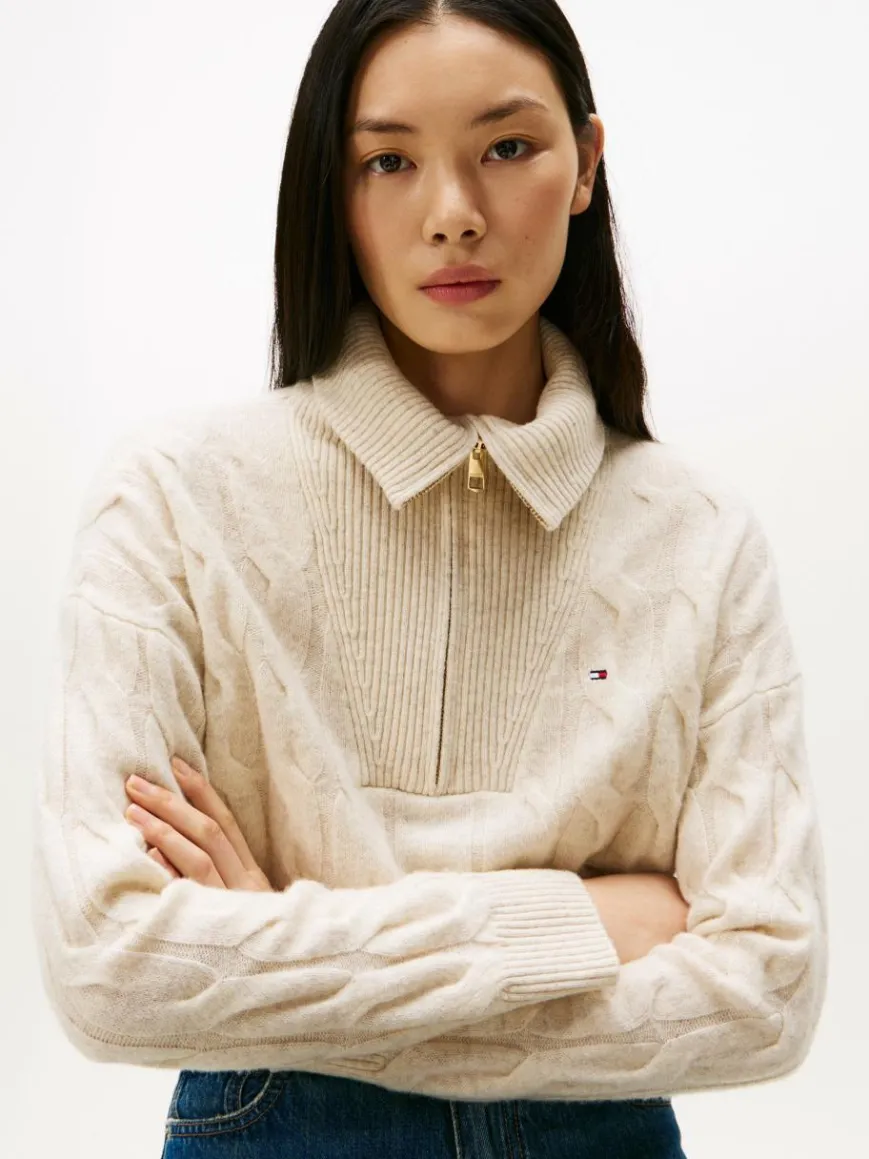 Tommy Hilfiger Pullover & Strickjacken*Damen Wollpullover ecru hellgrau meliert