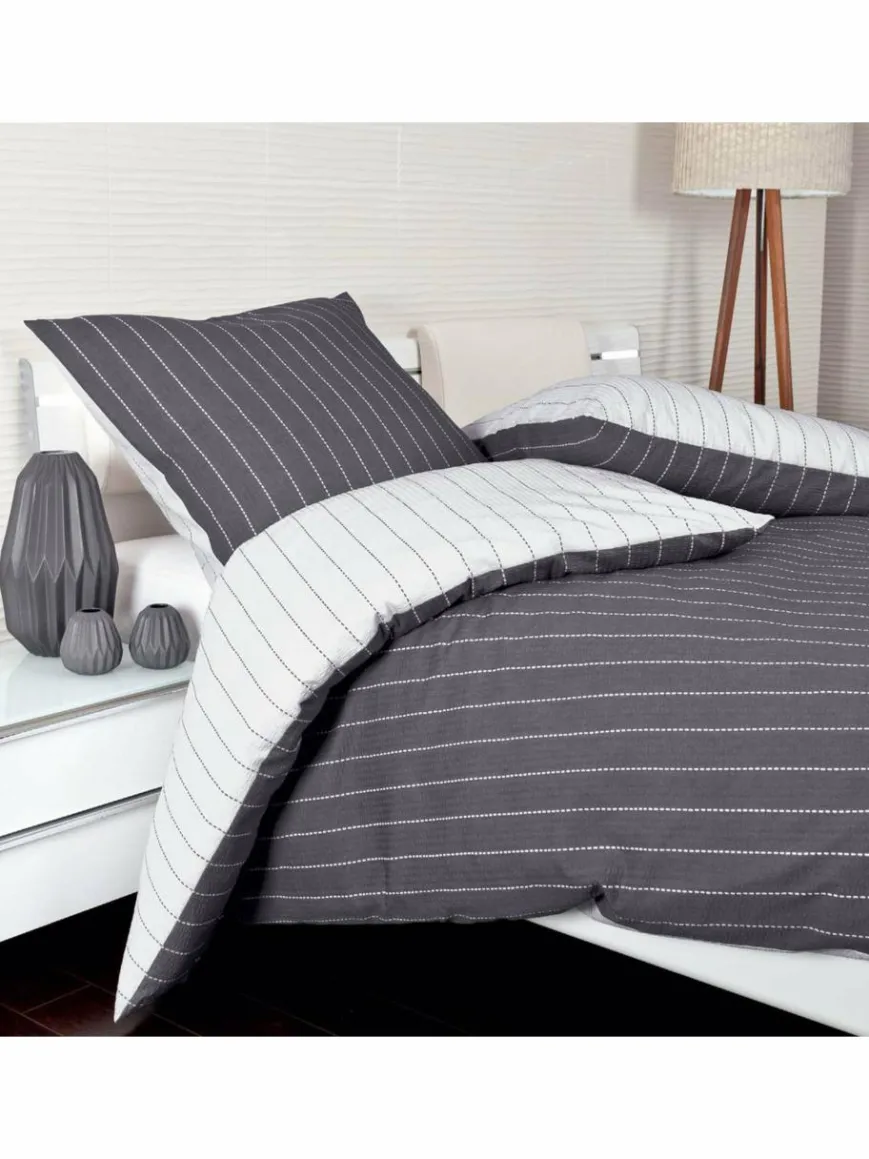 Janine Heimtextilien*Unisex Bettwäsche 1er Pack grau gemustert